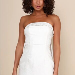 Lulu's Chic Destiny Ivory Floral White Strapless Sheath Dress for Brides